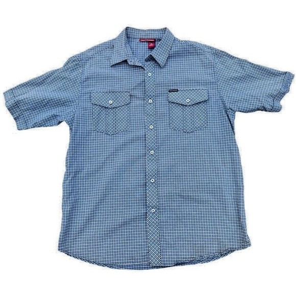 Rocawear Blue Checker Plaid Short Sleeve Button Up Shirt with Pockets Mens XL - Picture 1 of 7